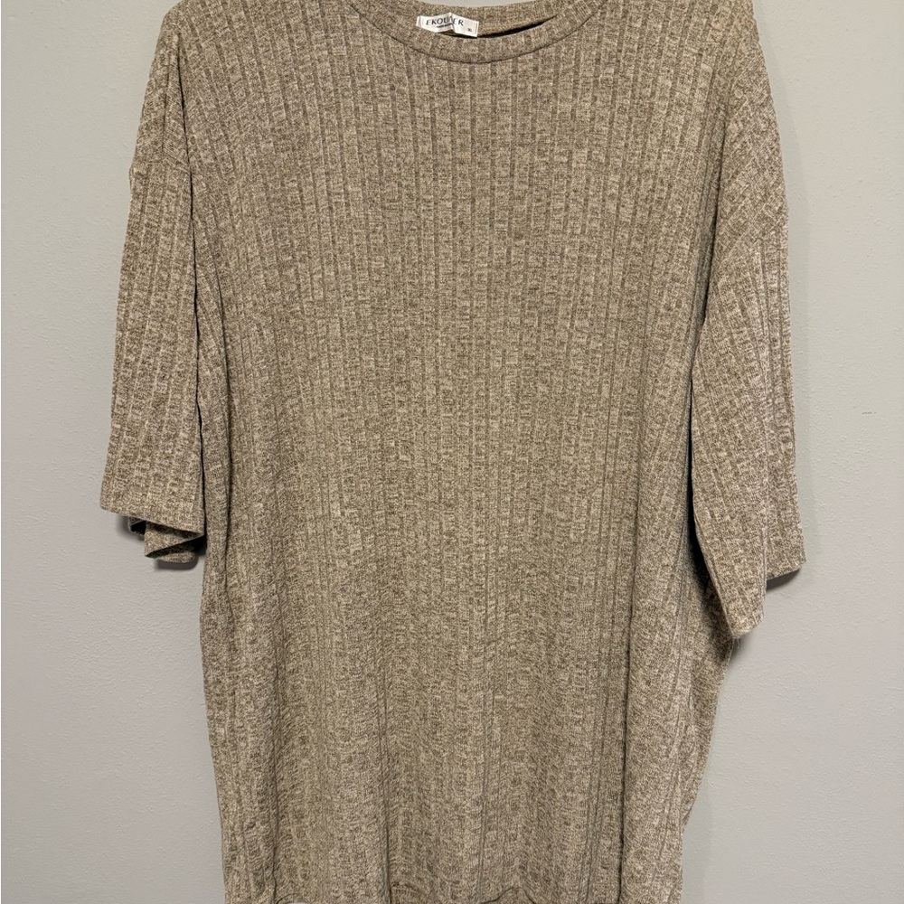 Ribbed Beige Knit Top